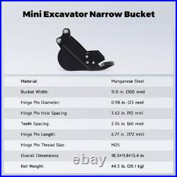 12 inch. (300 mm) Narrow Bucket Digging Bucket for Mini Excavator Attachments
