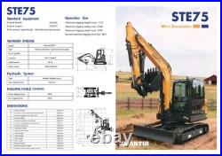 13227lbs 6 Ton SHANTUI STE75 Excavator Digger 48HP Kubota V2607T Engine 2 Speed