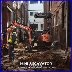 13.5 hp Mini Excavator 1 Ton Mini Digger w All-Terrain Tracks 2586 lbf Force