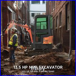 13.5 hp Mini Excavator 1 Ton Mini Digger with Adjustable Seat & Enclosed Cab