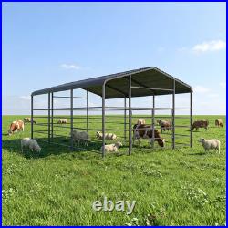 13x20ft Galvanized Metal Livestock Shelter Heavy-Duty Cattle Barn Animal Shade