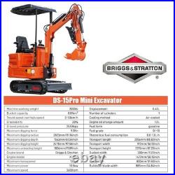 1TON Mini Excavator 13.5 HP B&S Engine Tracked Digger Hydraulic joystick2025new