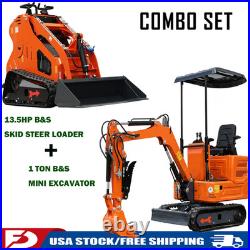 1Ton Mini Excavator Hydraulic Thumb & 13.5HP Skid Steer Loader B&S Engine Combo