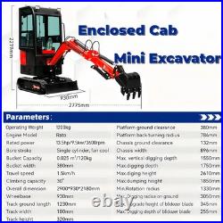 1.2 Ton Closed Cabin Mini Excavators For Sale 13.5HP with Gas EPA Engine