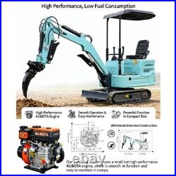 1.4Ton Mini Excavator Clawer Digger KUBOTA Diesel Engine with 4 Attachments Rake