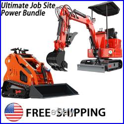 1.4 Ton Mini Excavator, 13.5HP Mini Skid Steer Loader Bundle, Free Ship & Unload