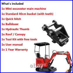 1.5Ton Digger Mini Excavator 13.5hp Gas Tracked Crawler B&S EPA Engine Depth 5ft