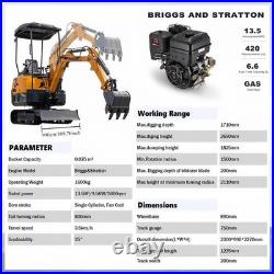 1.6Ton Mini Excavator 2Ton Digger with Hydraulic Pilot 13.5hp B&S Gas Engine