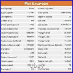 1.8Ton KUBOTA Diesel Mini Excavator, 4,000 lbs Digger EPA Certified Free Ship