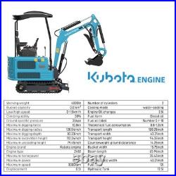1.8 Ton Mini Excavator Digger 4000Ibs KUBOTA Diesel Crawler+ AUGER+Breaker