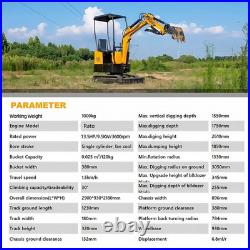1 Ton 13.5HP Canopy Mini Hydraulic Excavator with 8Pcs Attachments Set in Stock