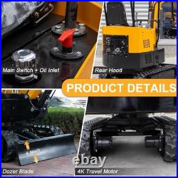 1 Ton 13.5HP Canopy Mini Hydraulic Excavator with 8Pcs Attachments Set in Stock