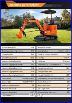 1 Ton Mini Excavator 13.5HP B&S Gas Engine Crawler Digger with Hydraulic Thumb