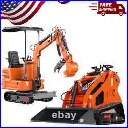 1 Ton Mini Excavator + 13.5HP Mini Skid Steer Loader Bundle, Free Ship & Unload