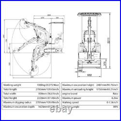 1 Ton Mini Excavator Rato Engine EPA Certified Hydraulic System Full Rotation