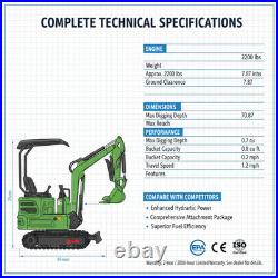 1-Ton Tracked Mini Excavator 13.5HP B&S Hyd+Ripper EPA FS, In USA Stock