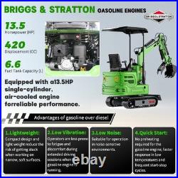 1-year warranty 1 Ton Mini Excavator B&S gasoline Engine 13.5HP US Warehouse