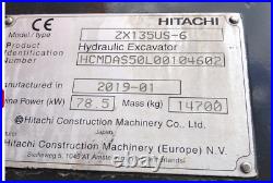 2019 Hitachi ZX135US-6 Hydraulic Excavator A/C Heat Hydraulic Thumb Low Hours