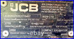 2019 JCB 8029 CTS Mini Excavator 6,321 lbs 1017 Hrs 21 HP Recent Service