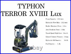 2025 4000 lb Typhon Terror XVIII Mini Excavator Rubber Track with Kubota Diesel 2025 4000 lb Typhon Terror XVIII Mini Excavator Rubber Track with Kubota Diesel
