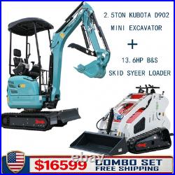 2.5Ton Side Swing Kubota Mini Excavator & 13.6HP Mini Skid Steer Loader Combo