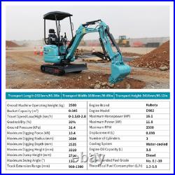 2.5 Ton Hydraulic Mini Excavator 16 HP Kubota Diesel Engine USA Stock Free ship