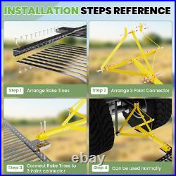 3 Pt Rock Rake 60'' Landscape Soil Gravel Lawn for Cat 1 Campact Tractor Heavy