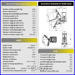 4000lb/1.8 Ton Mini Excavator KUBOTA Diesel Engine Side swing Pilot+7 Attachment