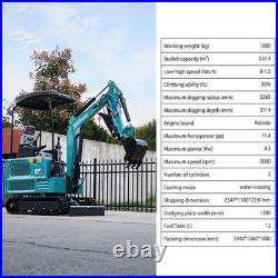 4000lb/1.8 Ton Mini Excavator KUBOTA Diesel Engine Track Digger + 6 Attachments