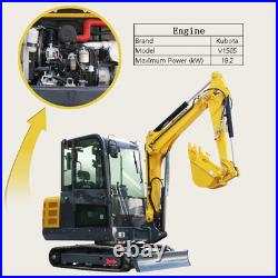 7700lbs Mini Excavator 25HP Kubota Hydraulic Digger with Tracks Extension & Boo