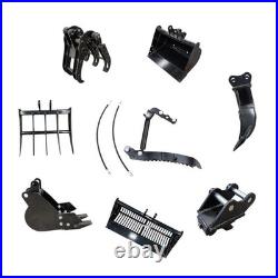 8pcs Mini Excavator Attachments Narrow Bucket, Ripper Rake Auger Quick Hitch Kit