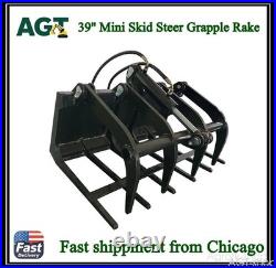 AGT 39in Mini Skid Steer Grapple Rake Loader Wood Grapple Attachment M-HGB