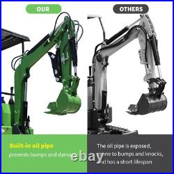 A Mini Excavator 13.5HP 1 Ton Hydraulic Thumb WithCanopy Digger Gasoline B&S Rake
