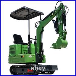 A Mini Excavator 13.5HP 1 Ton Hydraulic Thumb WithCanopy Digger Gasoline B&S Rake