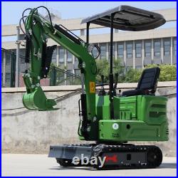 A Mini Excavator 13.5HP 1 Ton Hydraulic Thumb WithCanopy Digger Gasoline B&S Rake
