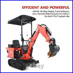 CREWORKS 0.8 Ton Excavator Mini Digger w 12.5HP Engine Rubber Tracks Canopy More