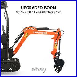 CREWORKS 13.5HP Mini Excavator 1 Ton Mini Digger w Adjustable Seat & Rain Canopy