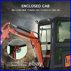 CREWORKS 13.5 hp Mini Excavator 1 Ton Mini Digger w Enclosed Cab 2023lbf Force