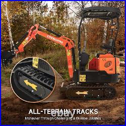 CREWORKS 13.5hp Mini Excavator 1 Ton Mini Digger Crawler with All-Terrain Tracks