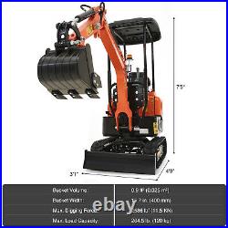 CREWORKS 13.5hp Mini Excavator 1 Ton Mini Digger Crawler with All-Terrain Tracks