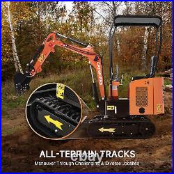 CREWORKS 13.8HP Mini Excavator 1.1T Mini Crawler Excavator w All-Terrain Tracks