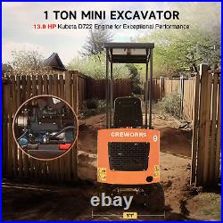 CREWORKS 13.8HP Mini Excavator 1 T Mini Digger for Construction Site Farm Garden