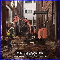 CREWORKS 13.8 hp Mini Digger 1.1T Mini Crawler Excavator with Adjustable Seat