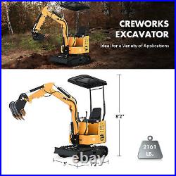 CREWORKS 1 Ton Excavator with 6 Steel Attachments Rubber Tracks for Tight Spaces