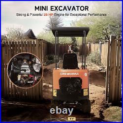 CREWORKS 23 hp Mini Excavator 1.3 Ton Mini Digger with 3262lbf Digging Force