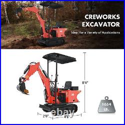 CREWORKS Mini Excavator 0.8 Ton 2'5 Digger 12.5HP Engine Grease Gun Kit & More