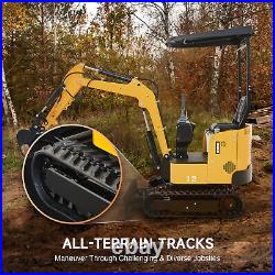 CREWORKS Mini Excavator 13.5hp 1 Ton Crawle Digger with 6 Attachments Auger More