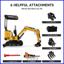 CREWORKS Mini Excavator 13.5hp 1 Ton Crawle Digger with 6 Attachments Auger More