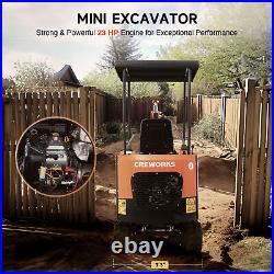 CREWORKS Mini Excavator 1.3T 23hp Mini Digger Crawler 3262 lbf Force Heavy Duty