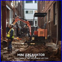CREWORKS Mini Excavator 23hp 1.3T Mini Crawler Digger 3262lbf Force Heavy Duty